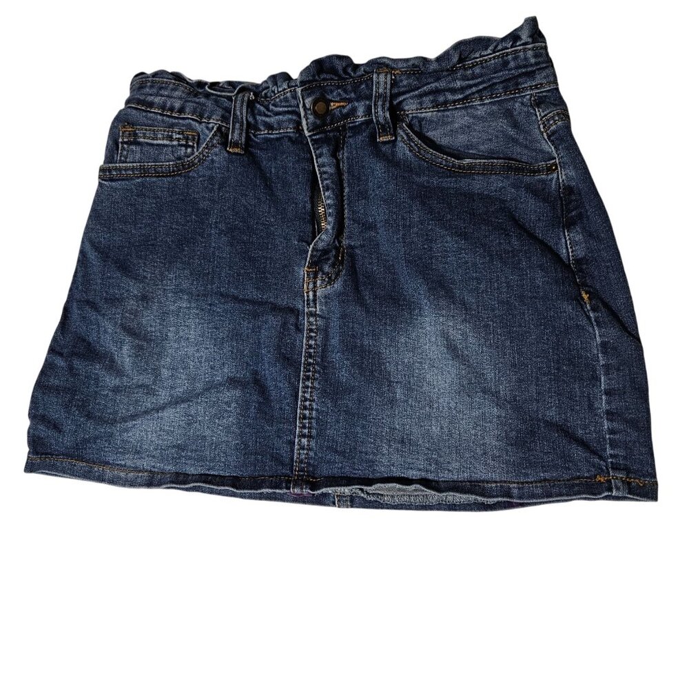 Angel Kiss Jean Mini Skirt Womens Size Medium Dark Wash Denim A Line Casual